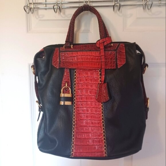 Mellow World Croc Embossed Satchel with Crossbody Strap - Picture 2 of 8